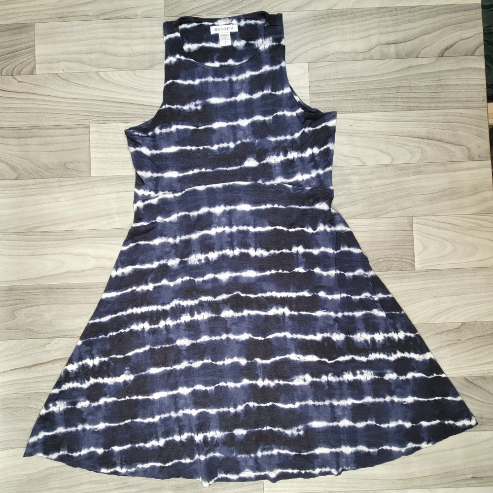 Athleta Santorini Thera Tie Dye Blue Striped Dress Size S Sleeveless Flare